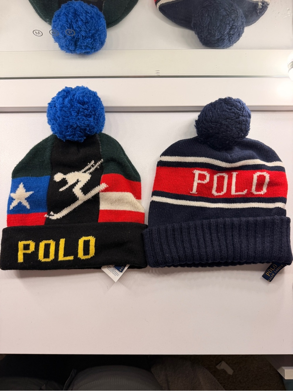 Polo Knit Pom Beanie - Navy & Multicolor